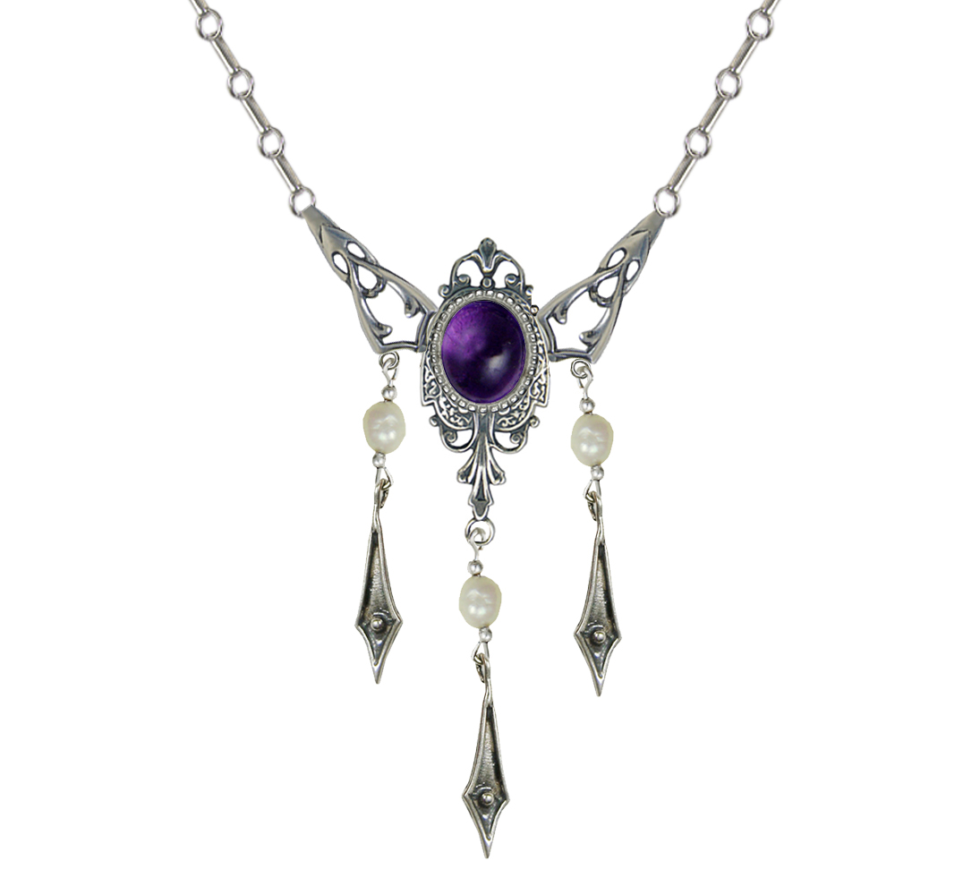 Sterling Silver Victorian Necklace With Amethyst